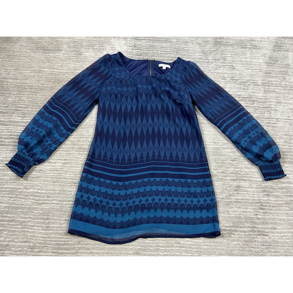 Love Fire Dress Womens XS Blue Long Sheer Sleeve Mini Back Zip Polyester Casual